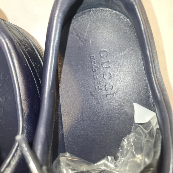 Gucci Men's Size 8C Blue Leather Logo Low Top Trainer Sneakers Shoes EUC - Picture 6 of 8